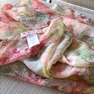 SHAN, scarf/swimwear silk coverup. 33” W x 34” L.